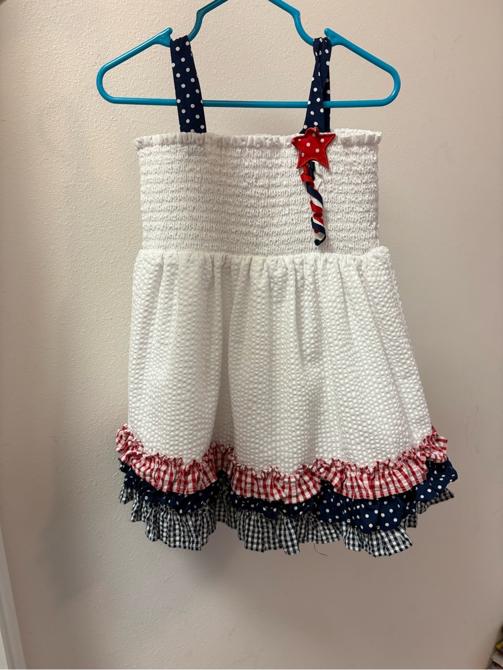 Rare Editions White Sundress with Red and Navy Ruffle Trim